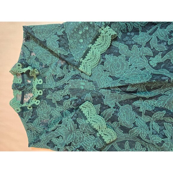HD In Paris Teal Peacock lace Meadow Short Sleeve Top Scalloped Hem Size 0 - Picture 12 of 13